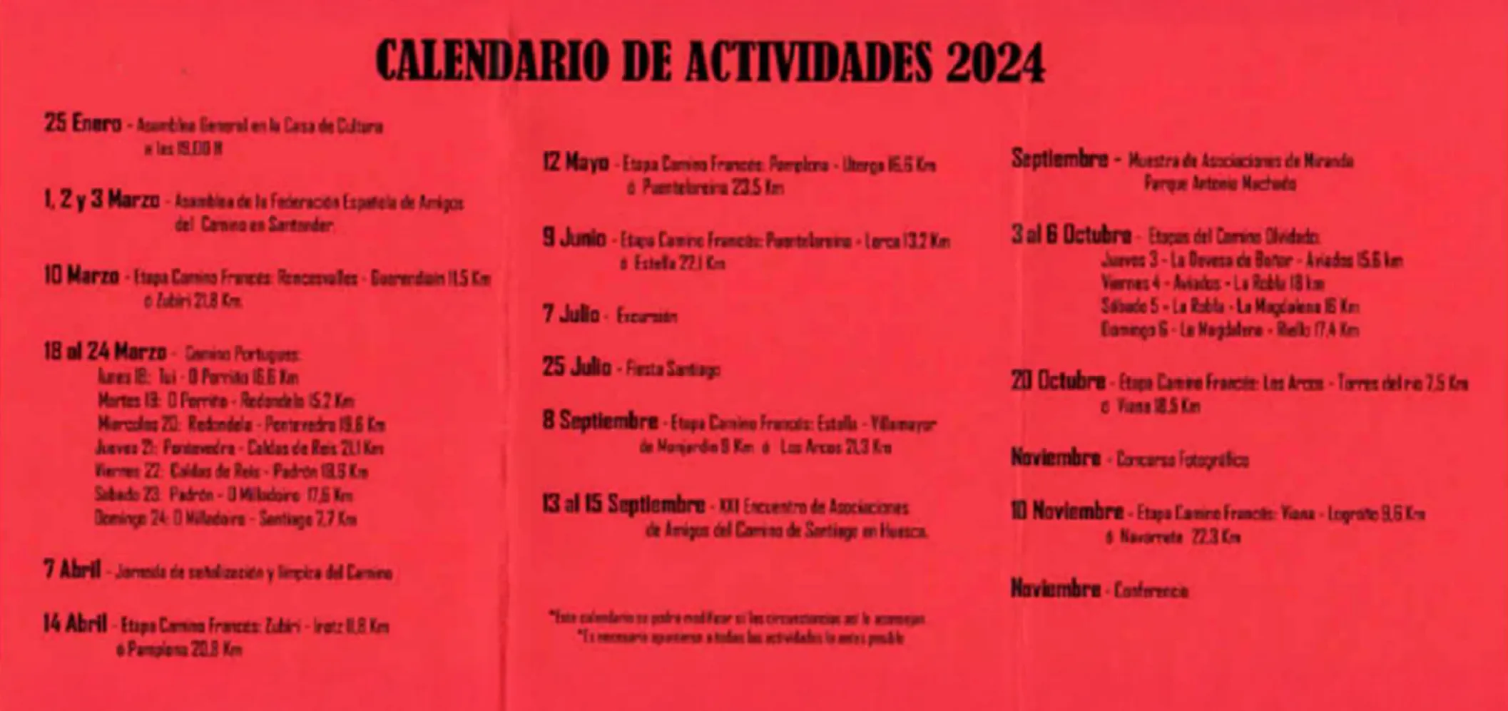 Calendario de actividades 2024