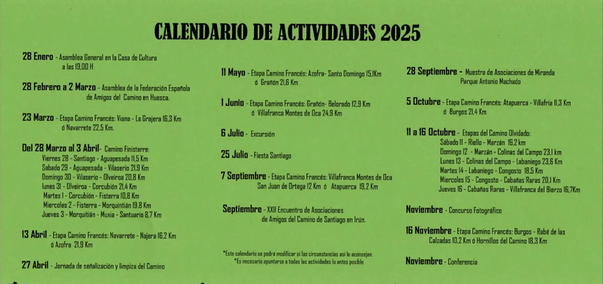 Calendario de actividades 2025